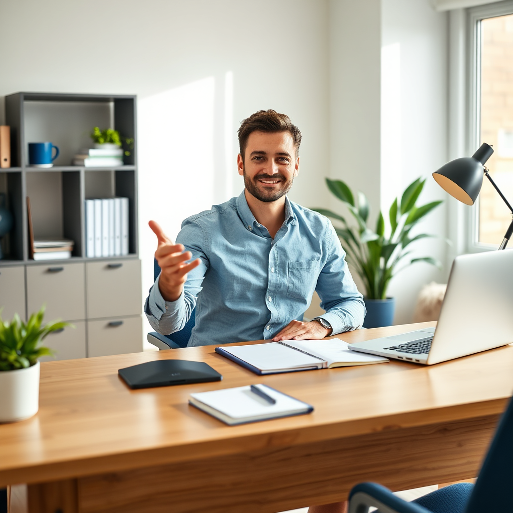 Hero illustration of a solopreneur in a modern home office