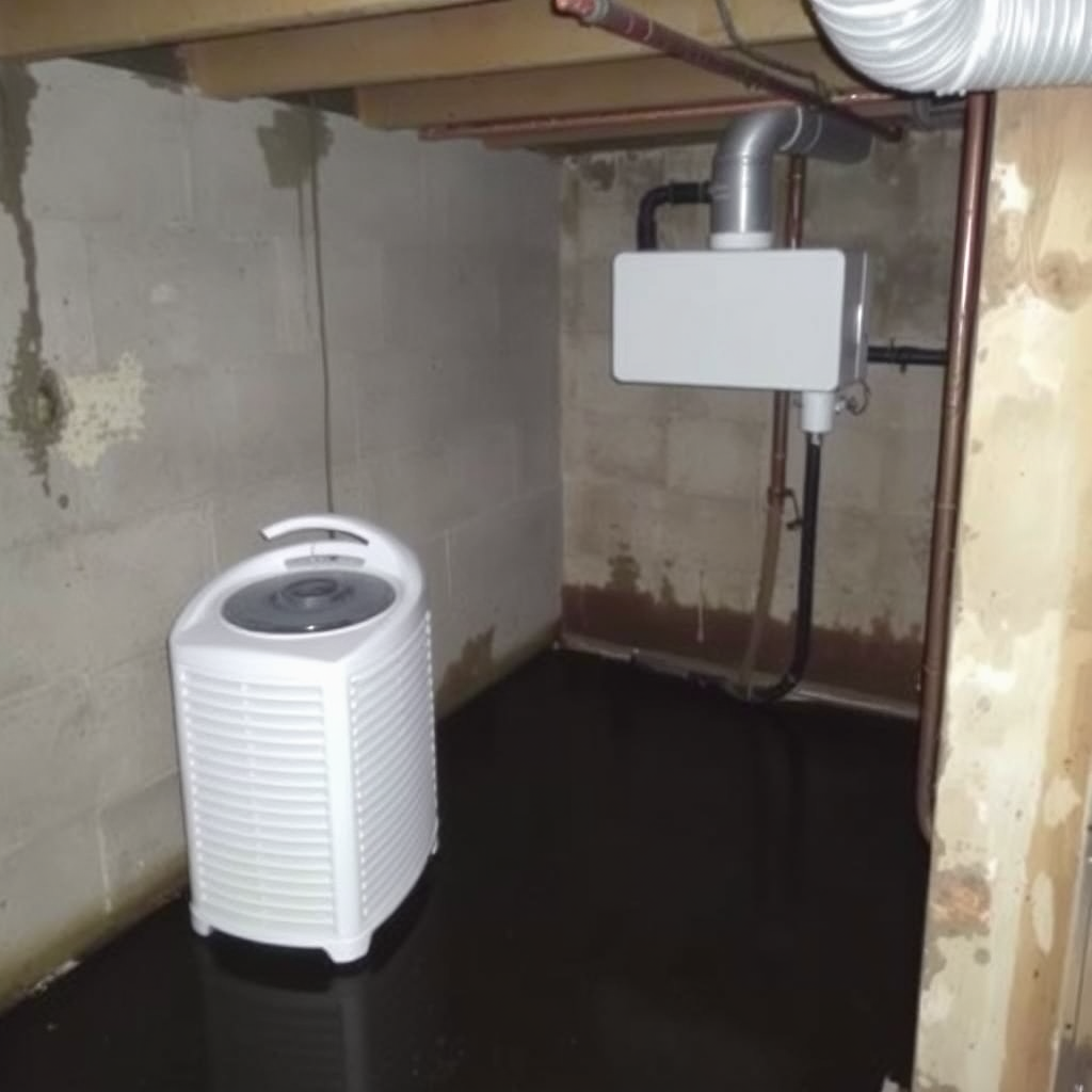 Damp basement with moisture and poor drainage