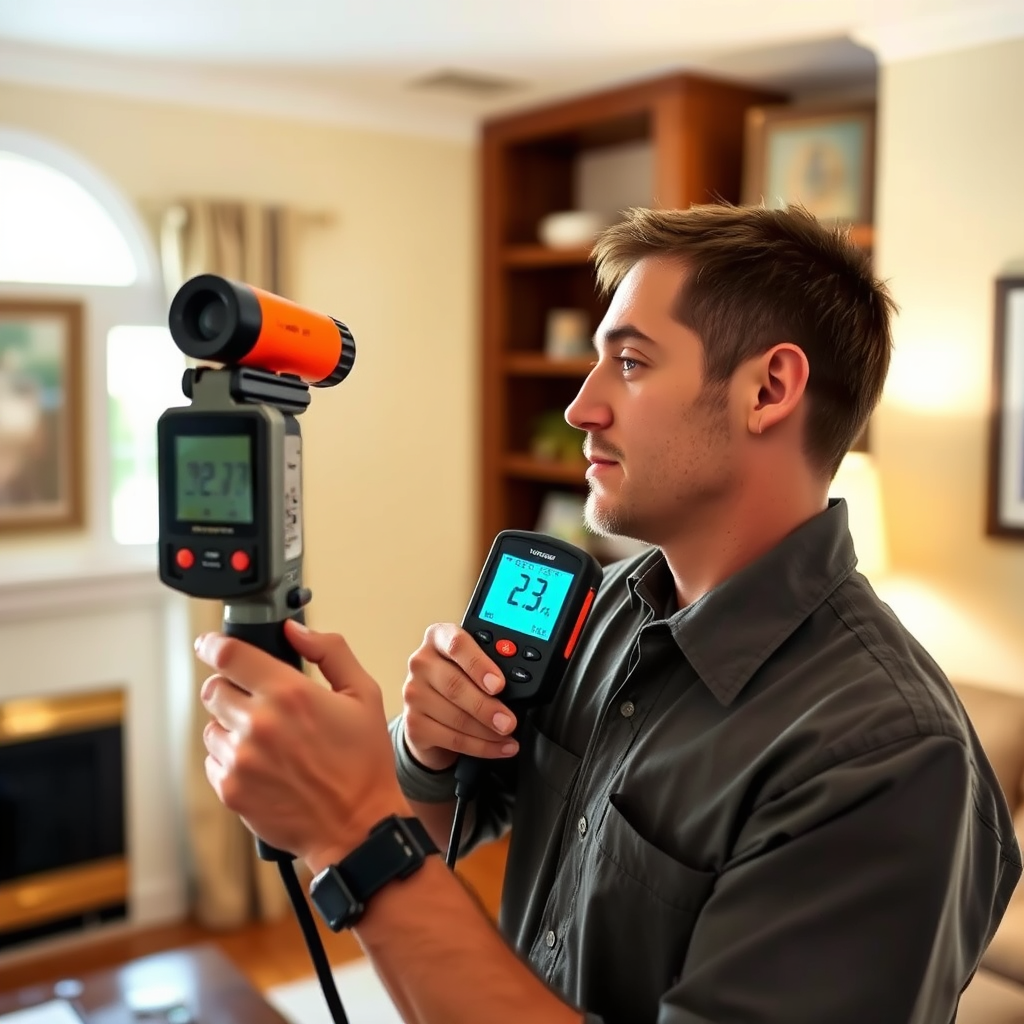 Professional performing mold inspection with tools