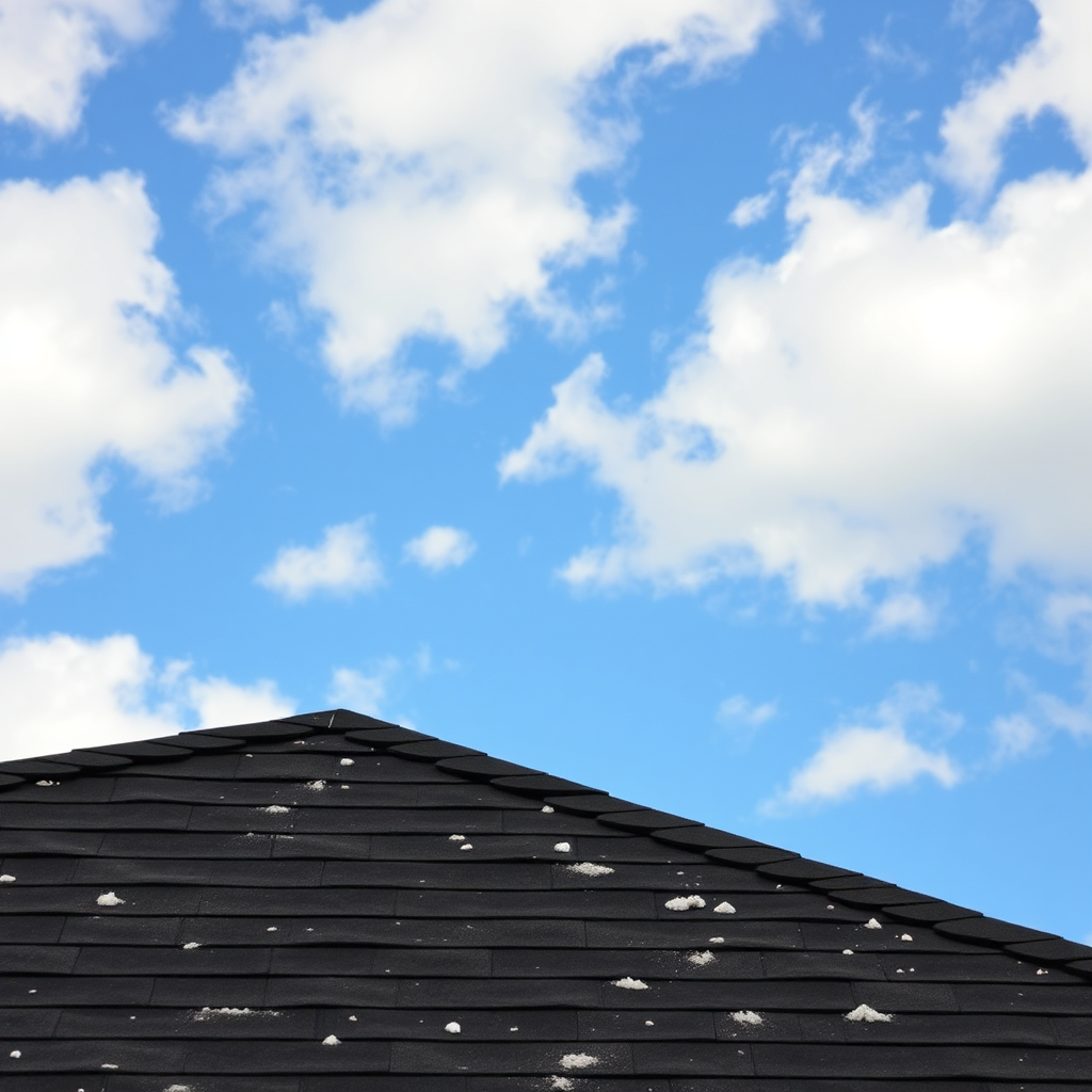 Close-up of hail damage on a residential roof.