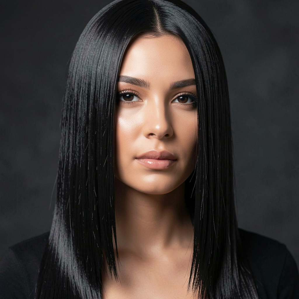 Blunt razor cut long hair