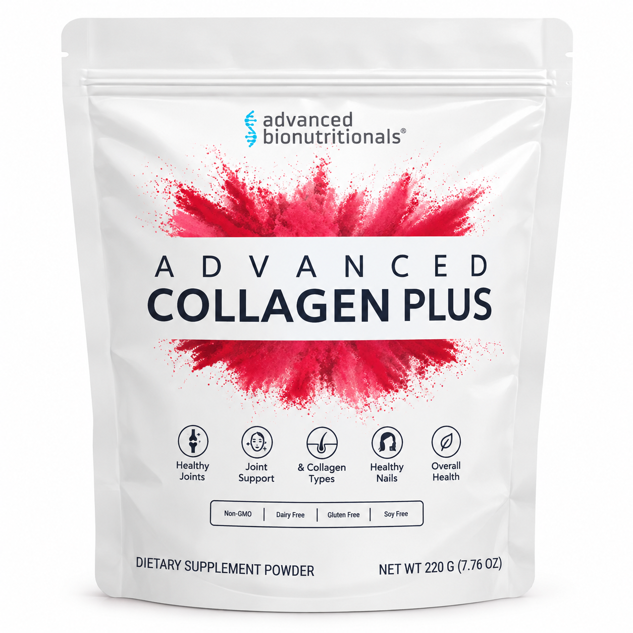 Advanced Collagen Plus container in a natural wellness setting