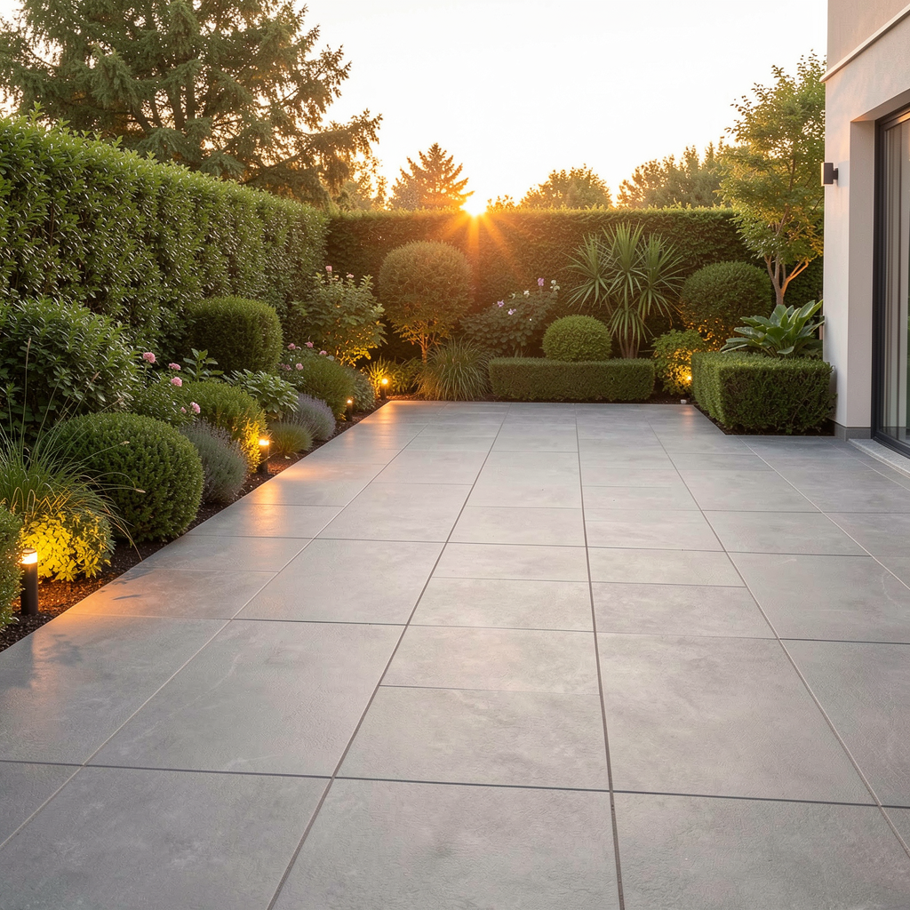 Beautifully laid modern porcelain patio.