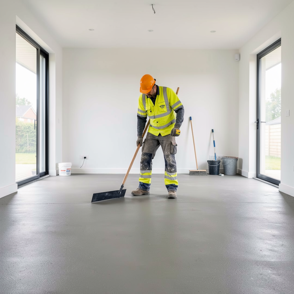 Professional screeding contractor at work