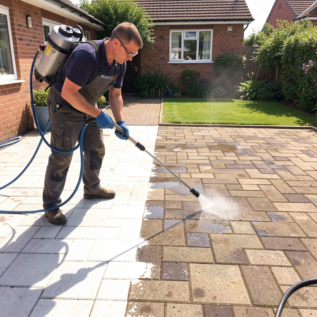 Driveway being pressure washed