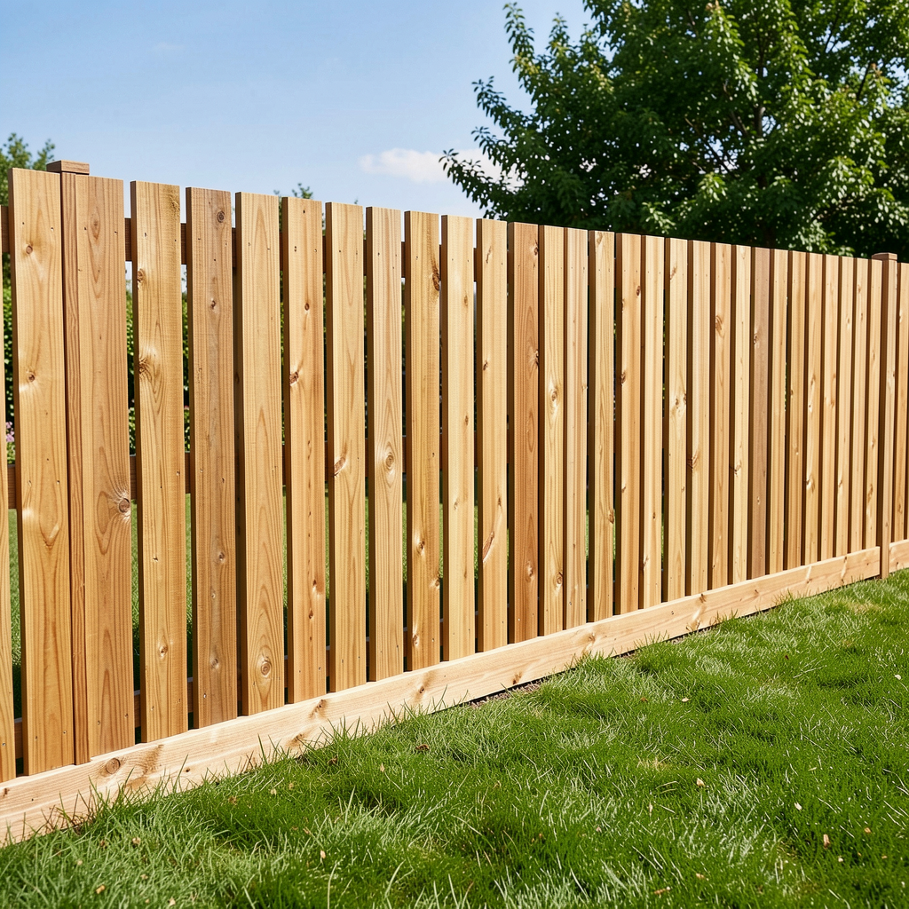 Newly installed sturdy wooden fence.