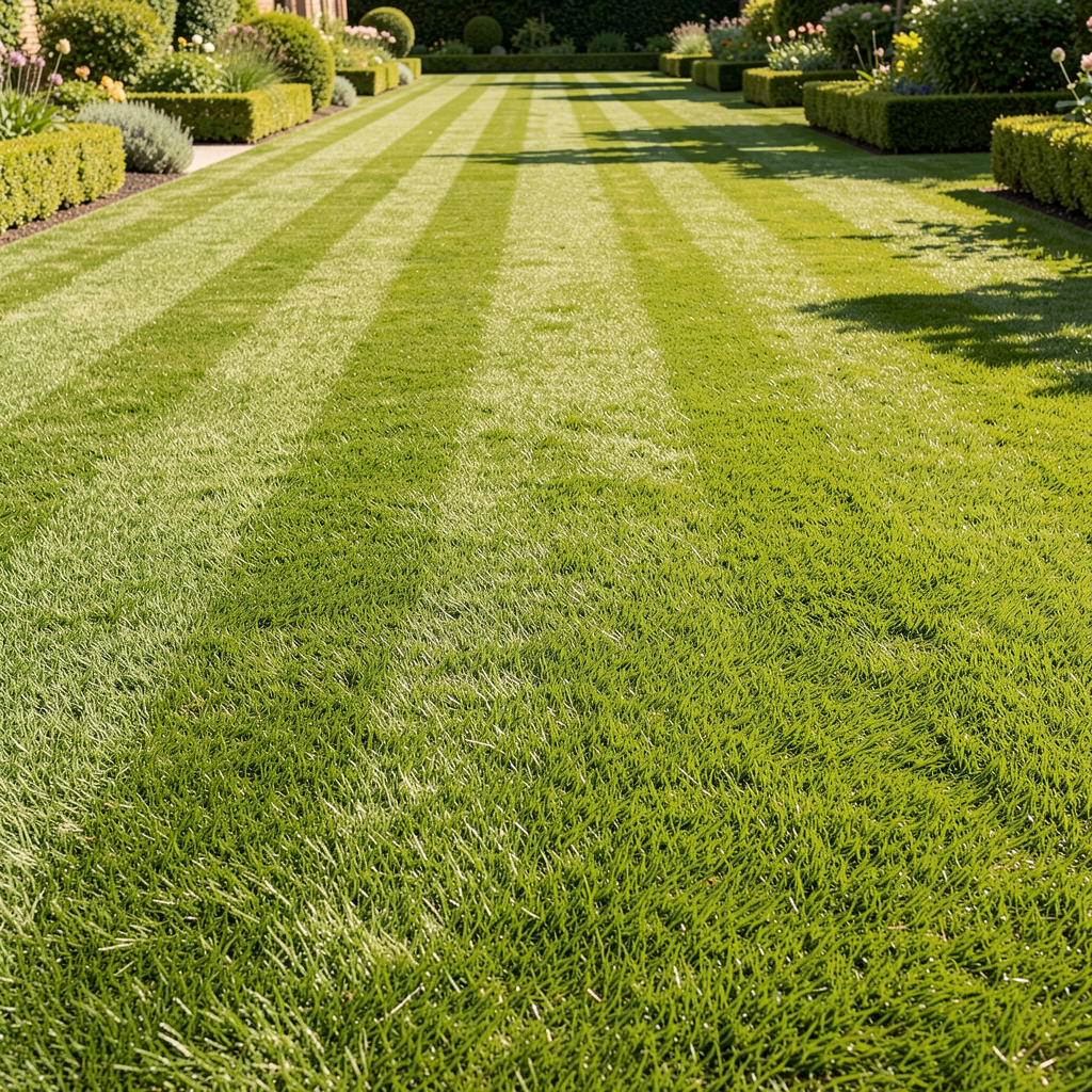 Perfectly laid vibrant green lawn.