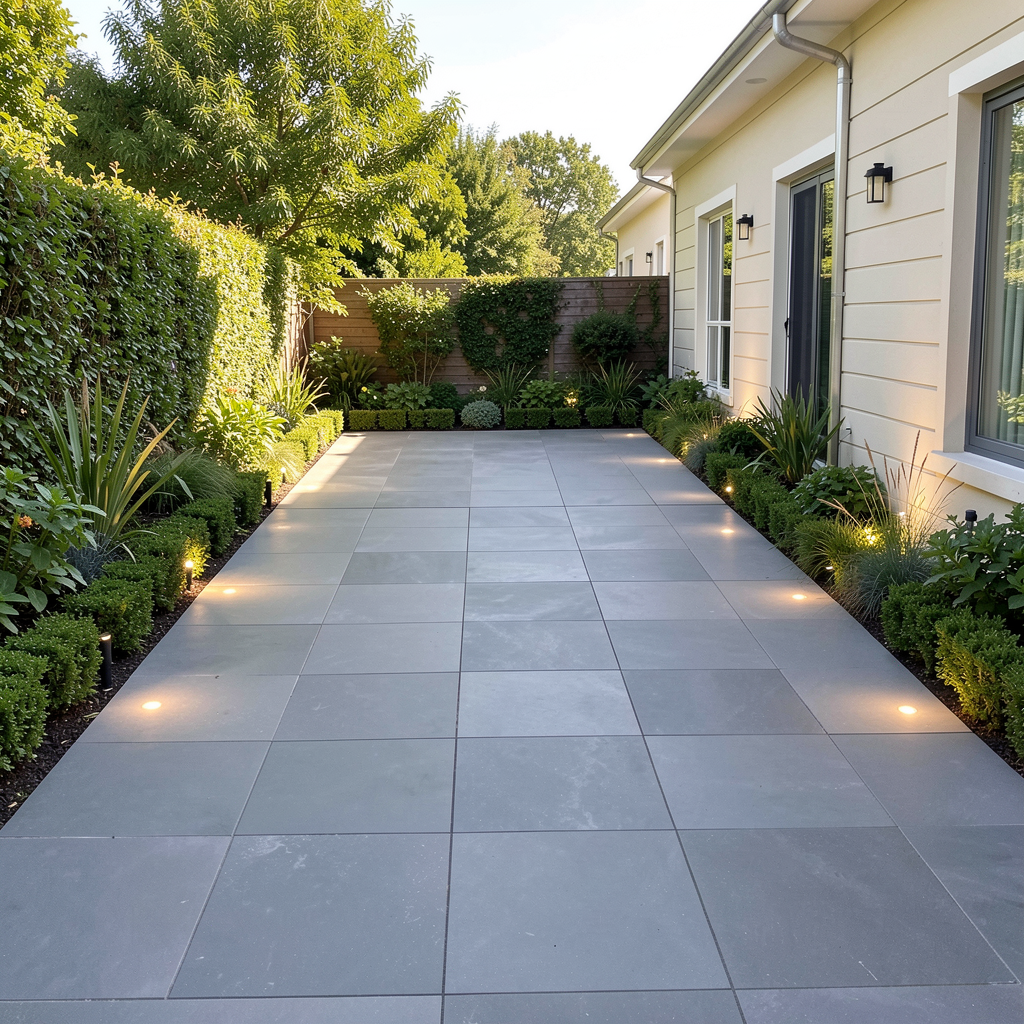 After a garden renovation: a beautiful new porcelain patio.