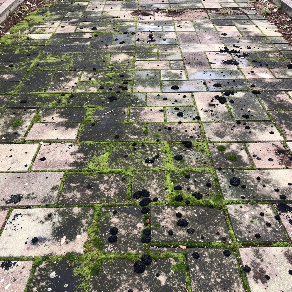Dirty driveway before cleaning