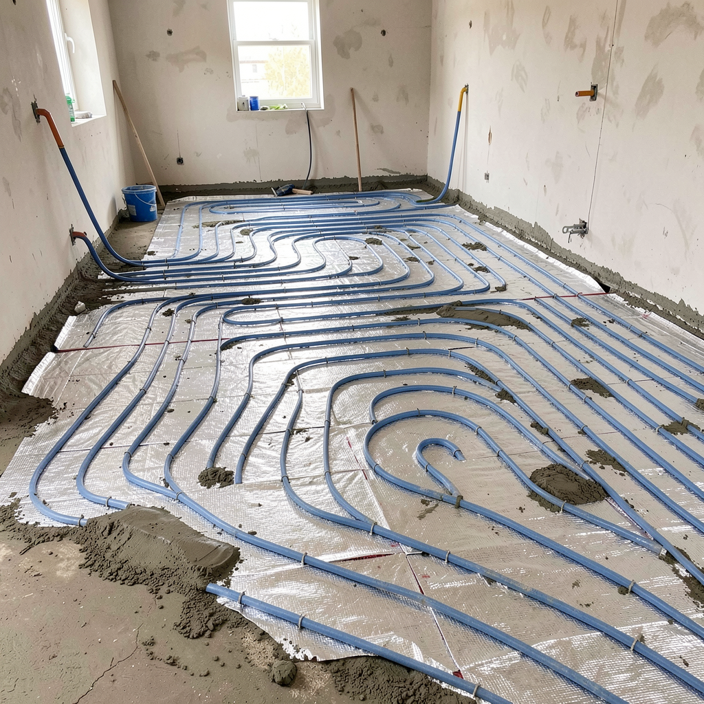 Liquid screed over underfloor heating