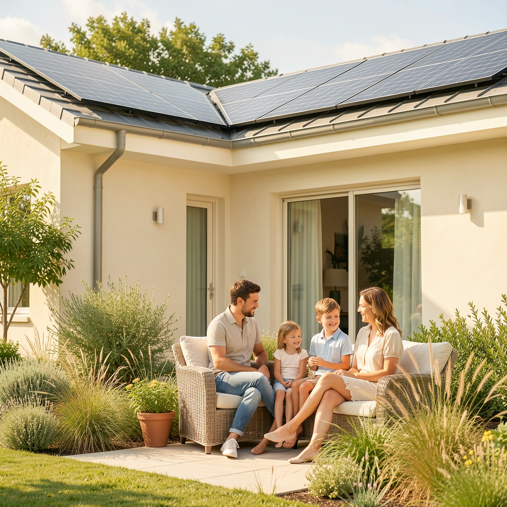 Family enjoying their solar-powered home