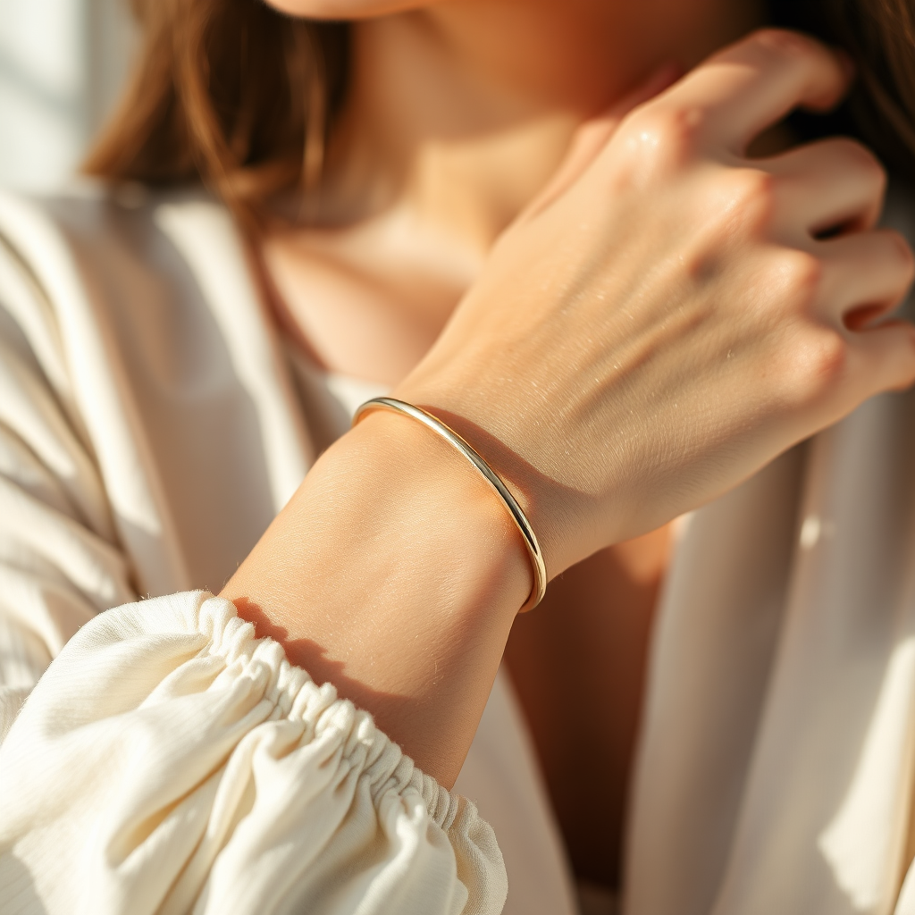 Woman wearing delicate permanent bracelet