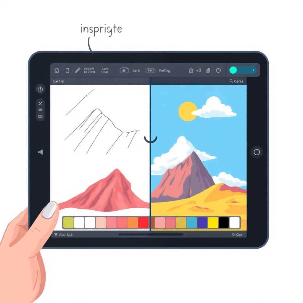 Visual representation of the creative process from idea to polished output