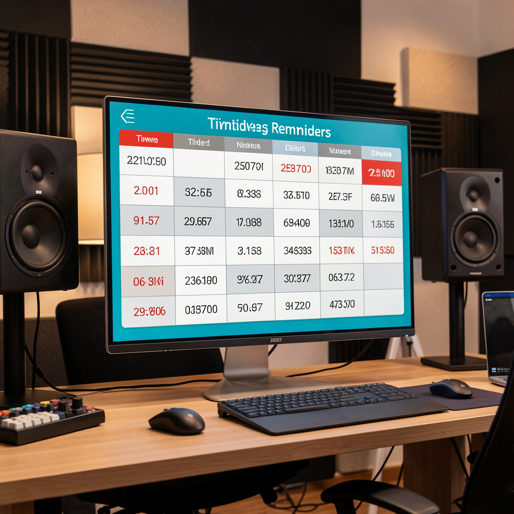 A modern office with a team of professionals working on computers, with charts and graphs on a large screen in the background. The scene should convey efficiency and organization.