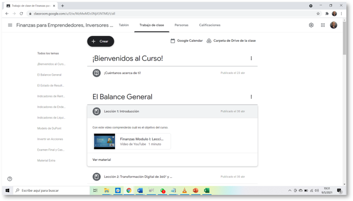 Plataforma del curso de Finanzas Empresariales
