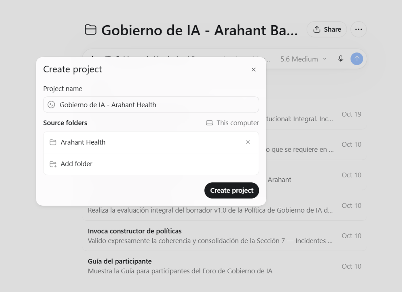 Pantalla de configuración del proyecto con la sección Source Folders