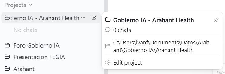 Ícono para iniciar un nuevo chat a la derecha del nombre del proyecto en ChatGPT