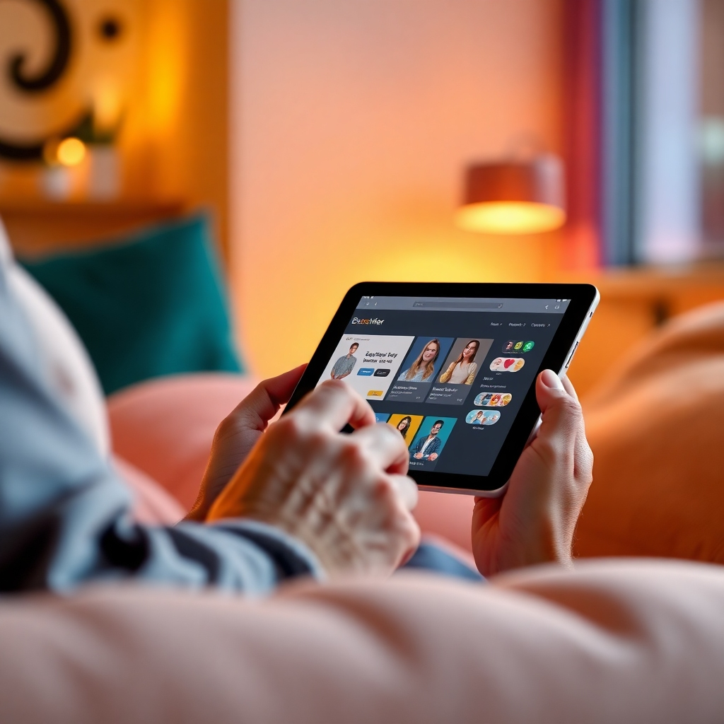 A photorealistic image depicting a customer interacting with a personalized website interface on a tablet. The interface dynamically adapts to the customer's preferences and behavior. The lighting is warm and inviting, creating a sense of comfort and personalization. The color palette is vibrant and engaging, with a focus on creating a positive user experience. 4K resolution.