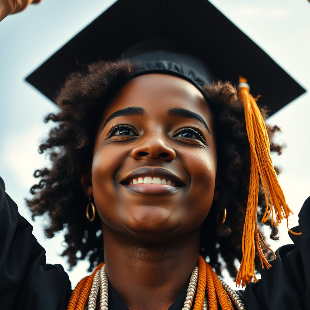Short video snippet from a graduation, brown skin, curly hair