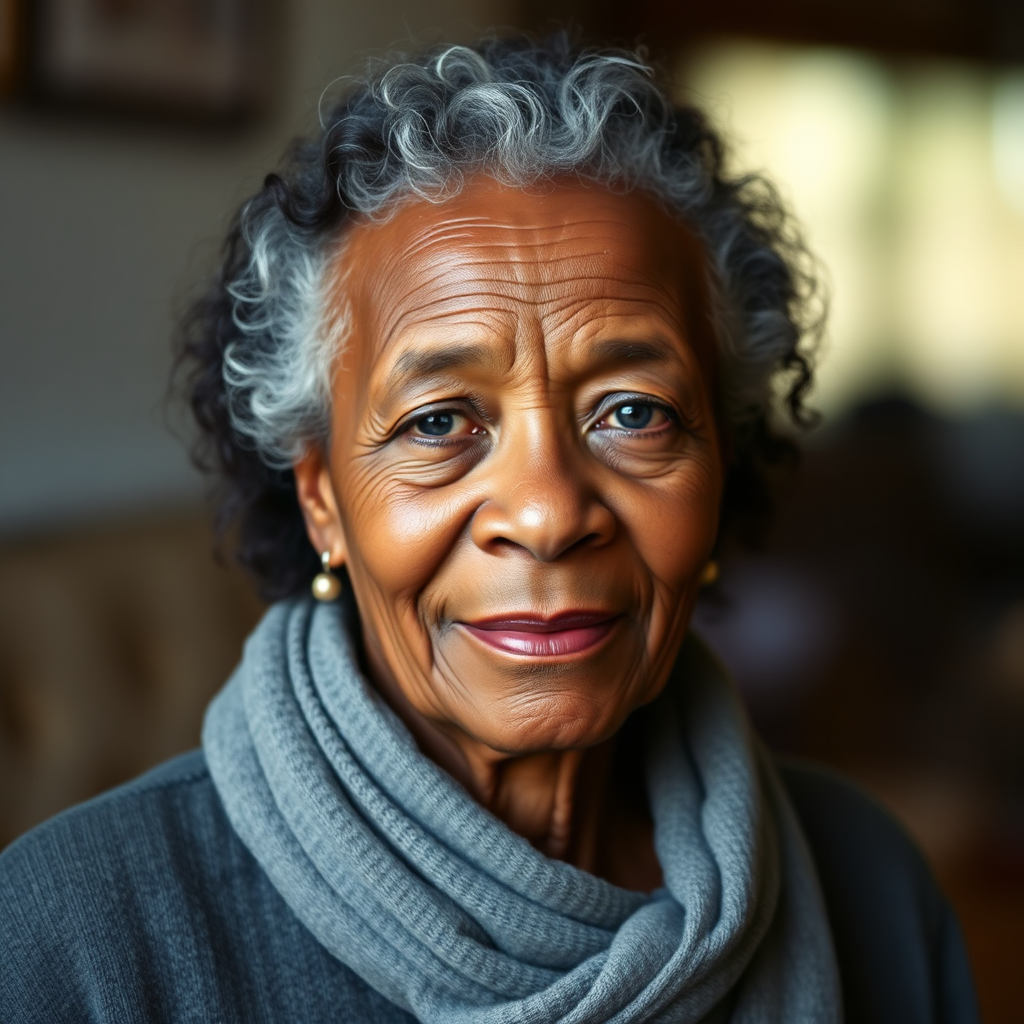 Client profile, brown skin, curly hair