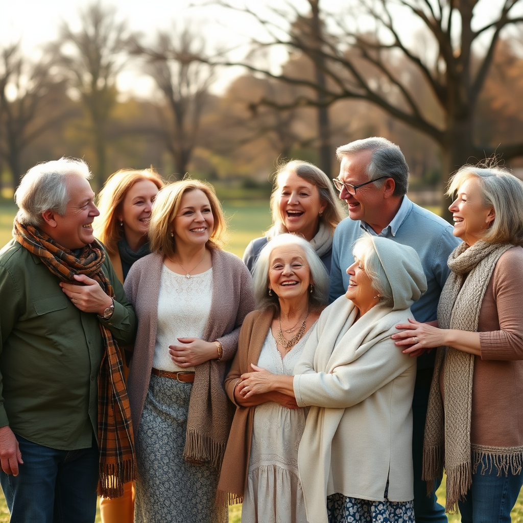 Large happy family gathering outdoors