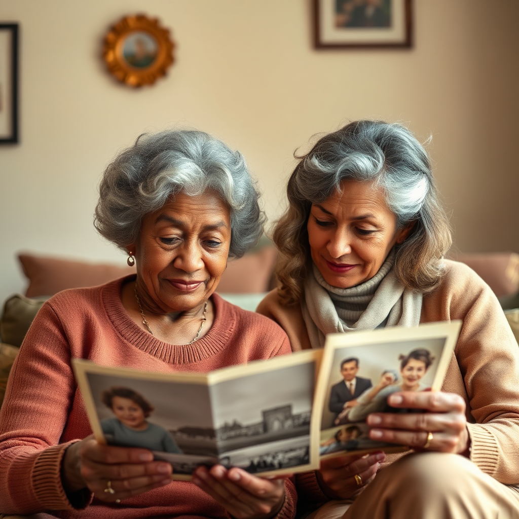 Multi-generational family of brown complexion sharing a moment of connection