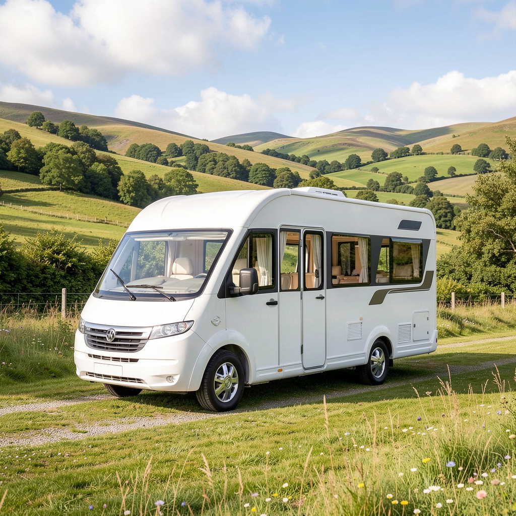 Luxurious compact motorhome in Welsh countryside
