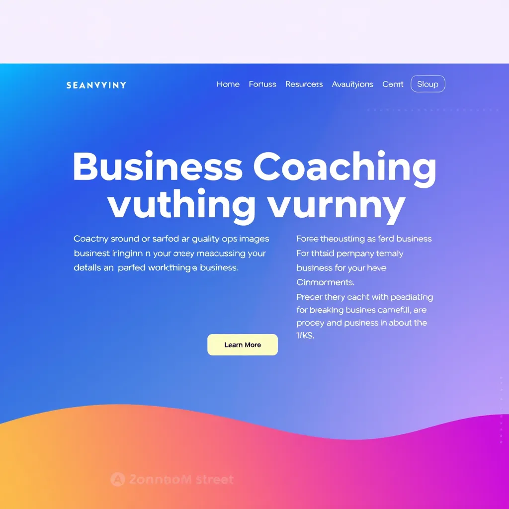 A sleek and modern website design for a business coaching company. The website should feature high-quality images, clear and concise copy, and a user-friendly interface. The background should be a gradient of blue and purple, with a white text overlay. The website should have a call to action button that says "Learn More".  The overall design should convey professionalism and trustworthiness.