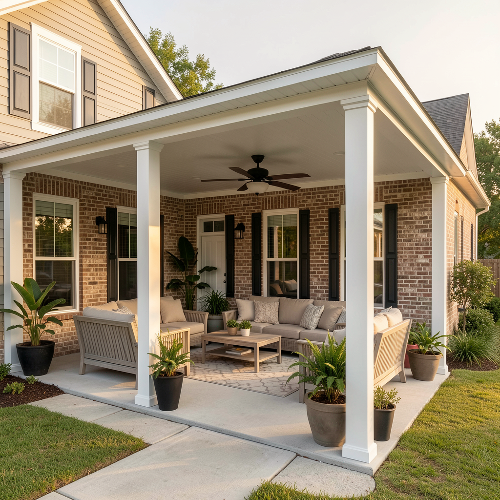 Finished aluminum covered patio with comfortable seating