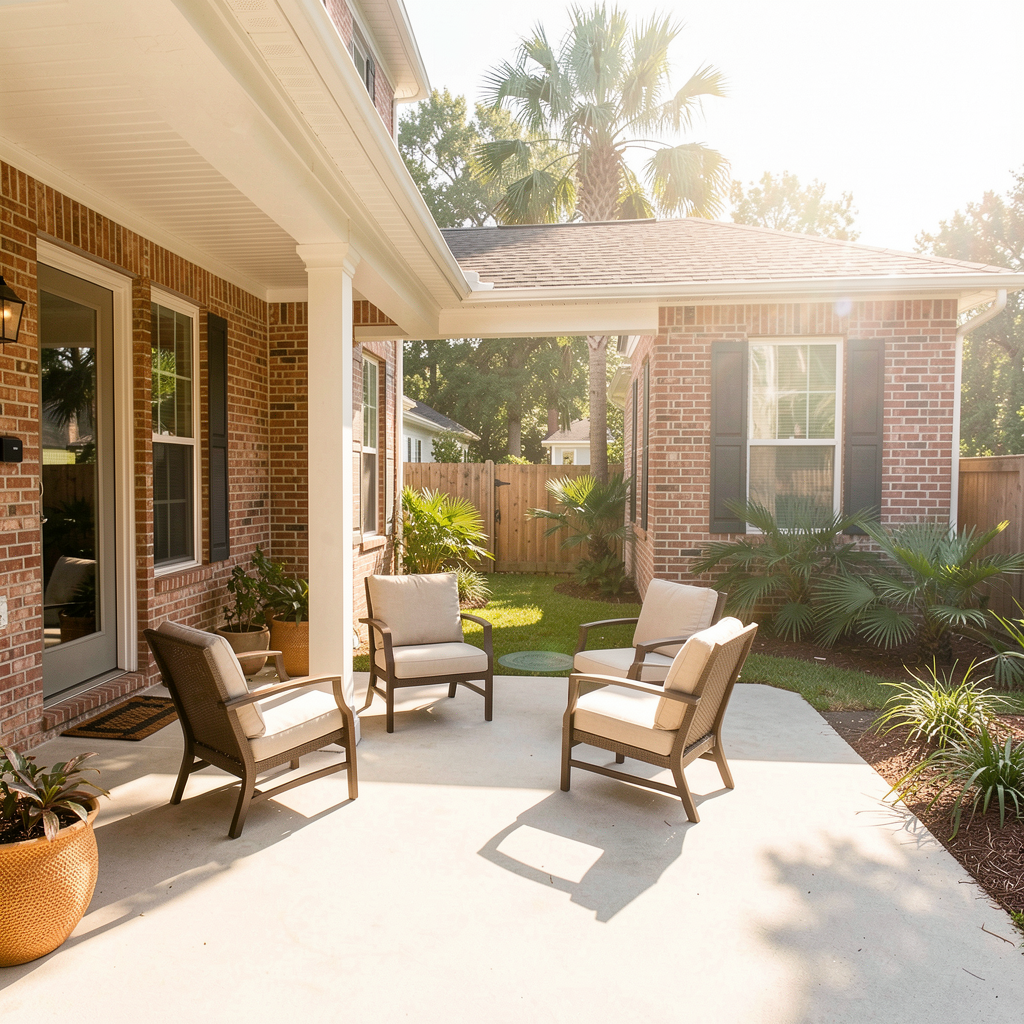 Uncovered patio exposed to strong summer sun