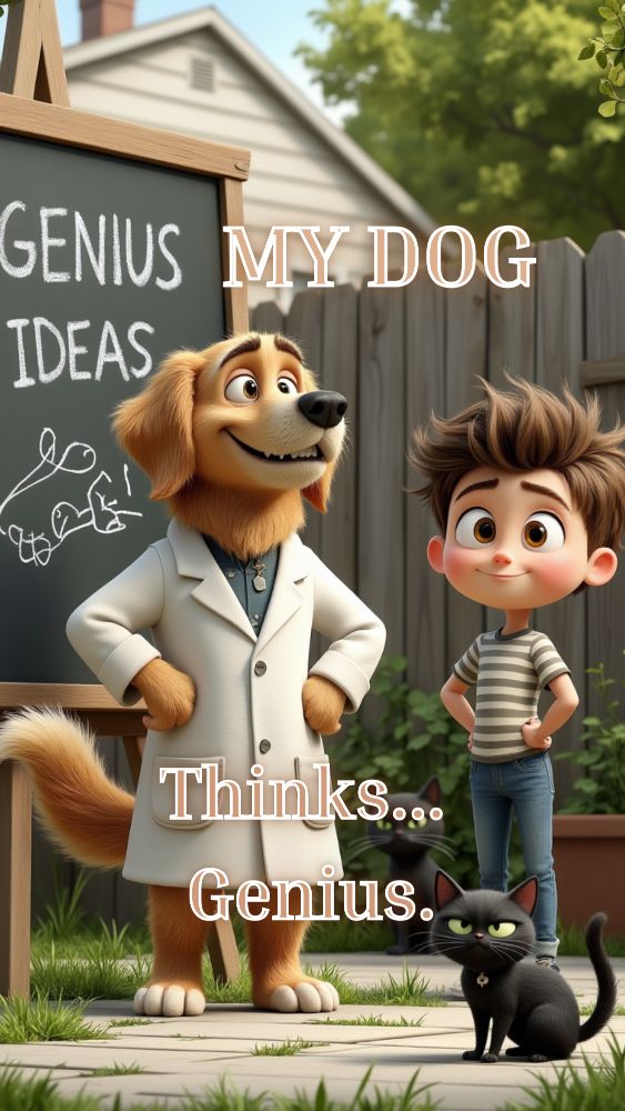 Cover of "My Dog Thinks He’s a Genius for boys and girls ages 0-11" - children's read-aloud flipbook by MR.JP