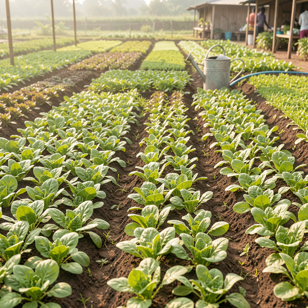 Leafy vegetables in rows
