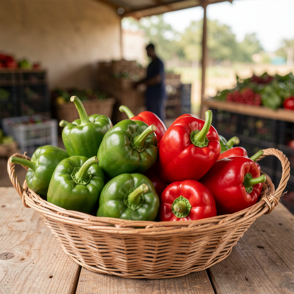 Fresh peppers in a basket