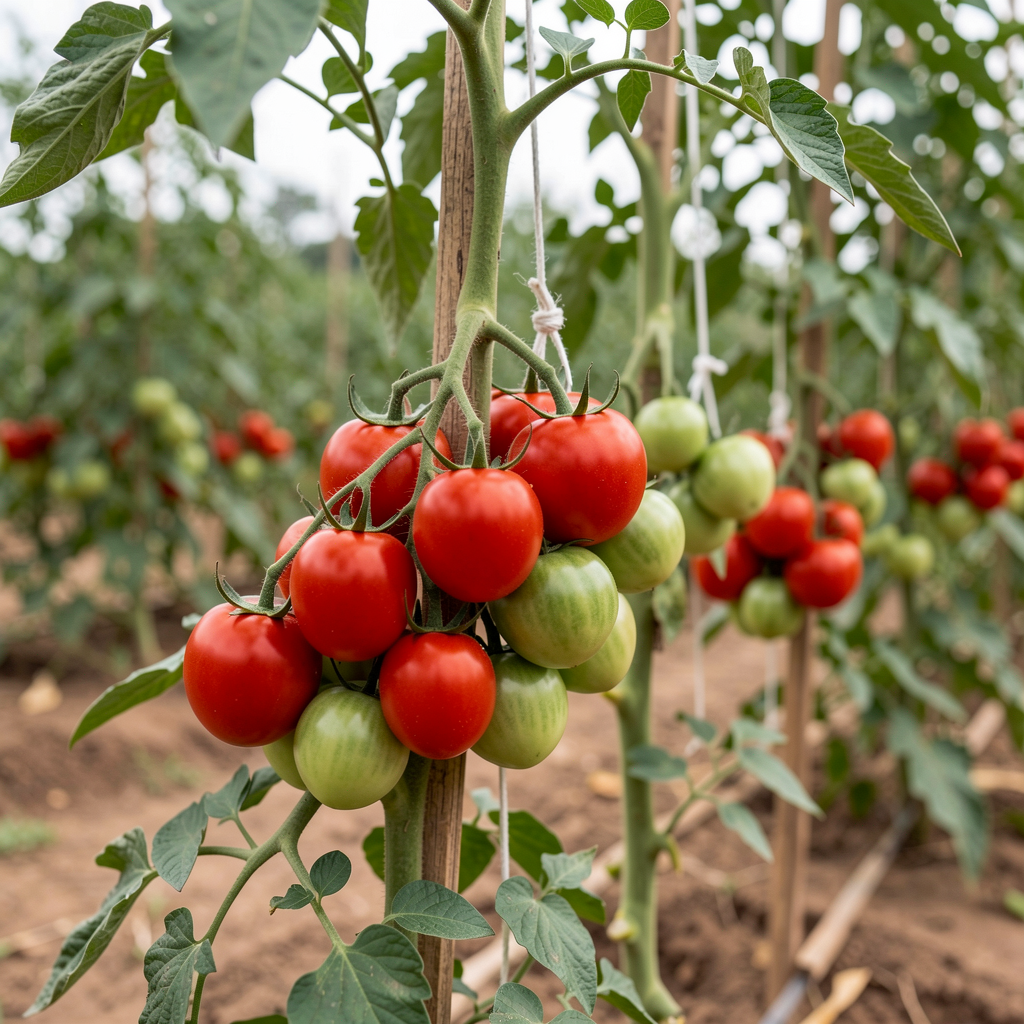 Tomatoes growing on the vine