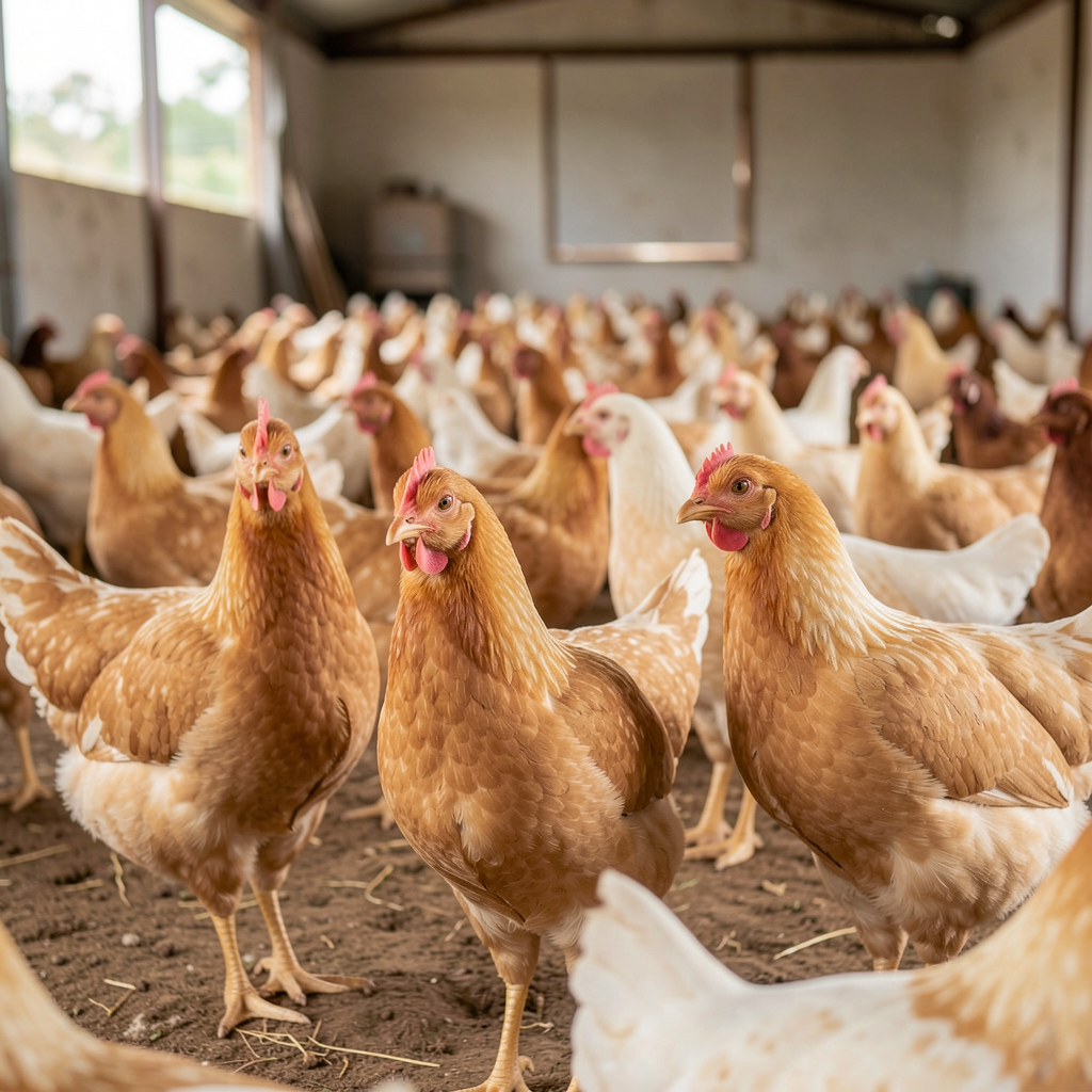 Broiler chickens in a clean pen