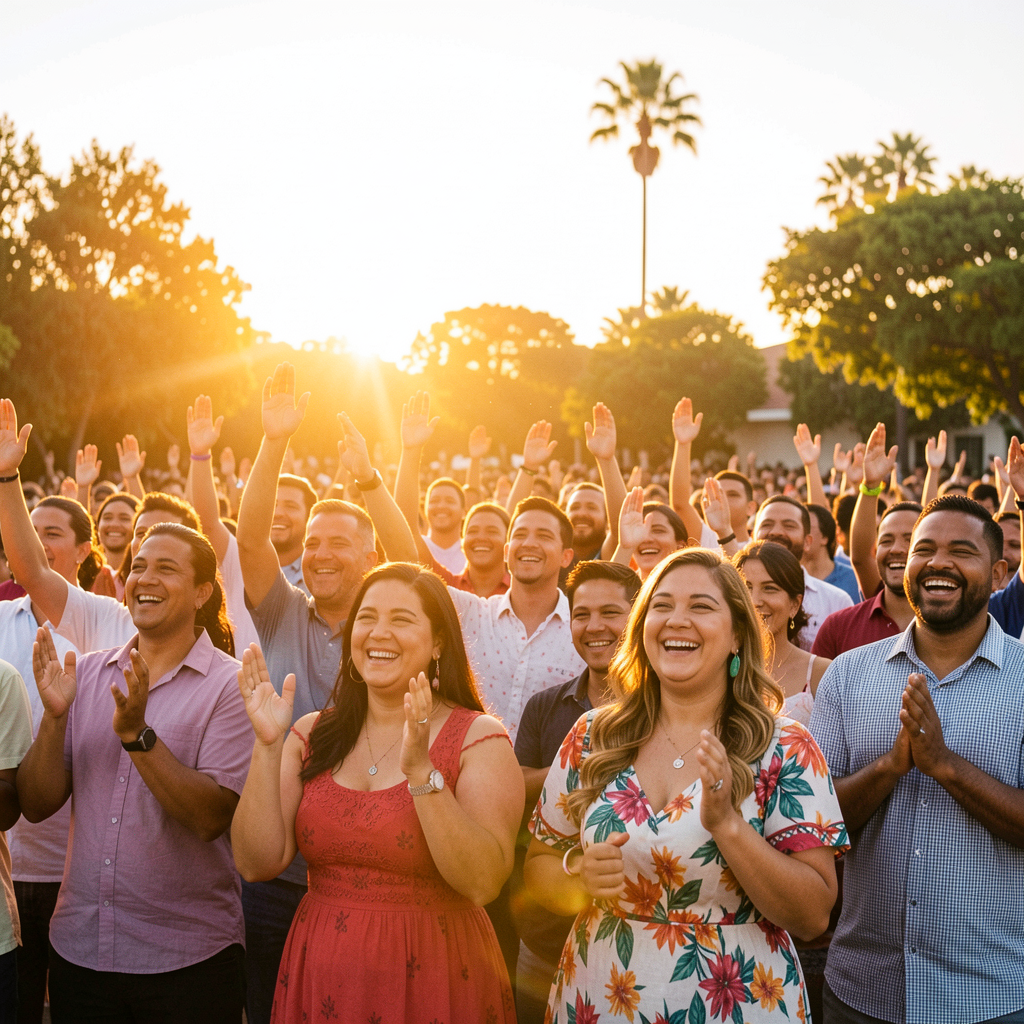 Comunidad cristiana celebrando con alegría
