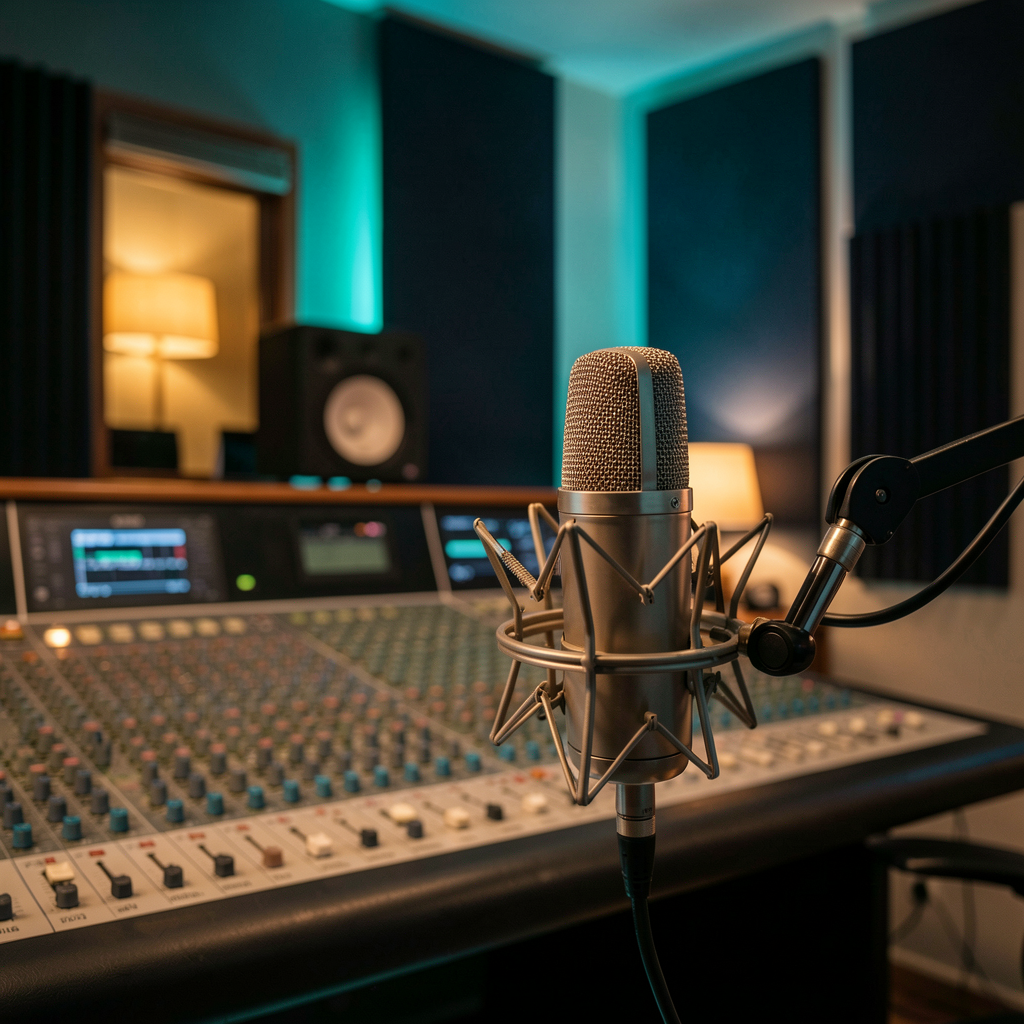 Estudio de Radio Viva con micrófono profesional