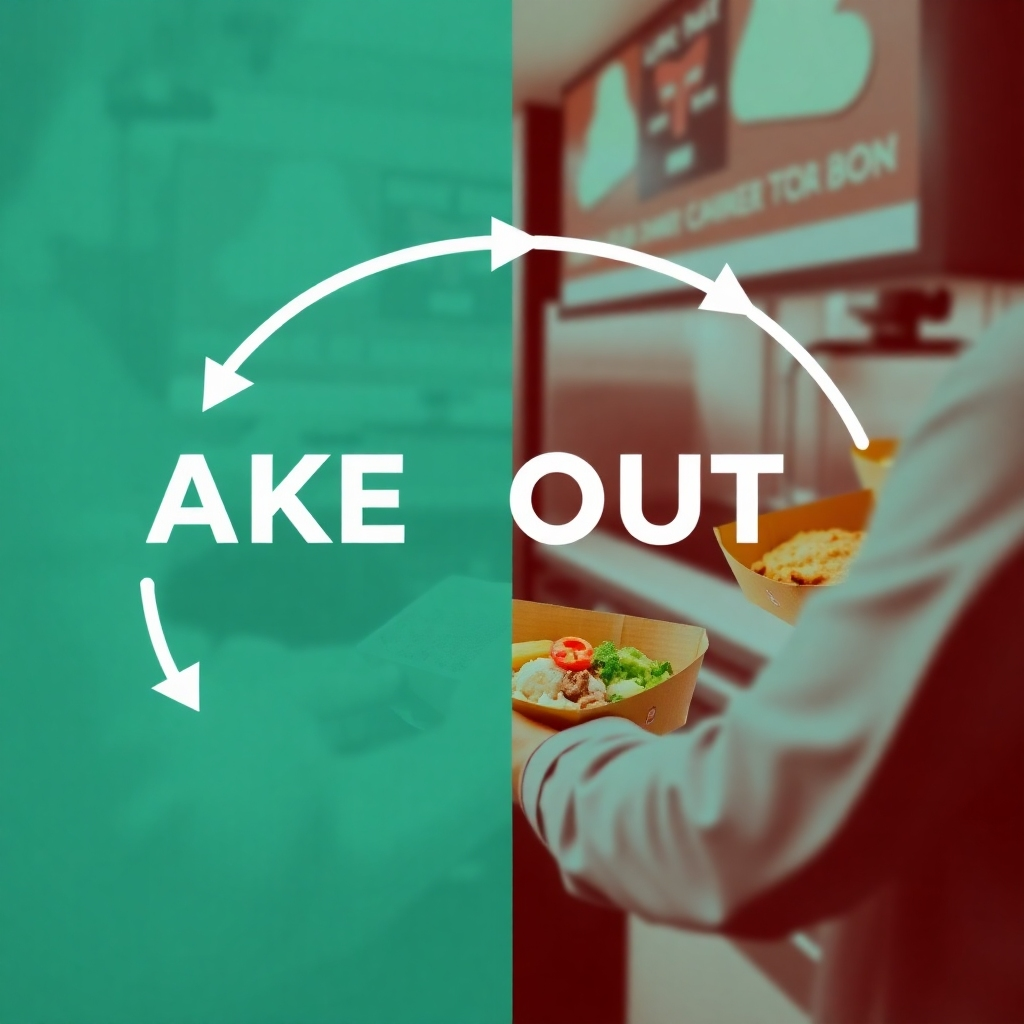 A stylized image depicting the process of takeout order fulfillment at Gilberts. Include visuals of food being prepared and packaged, showcasing the freshness and quality of the food. The image should focus on the speed and efficiency of the service. The color palette should be bright, clean, and efficient. The lighting should highlight the freshness of the food. The camera angle should showcase the entire process of takeout order fulfillment, starting from order placement to delivery.
