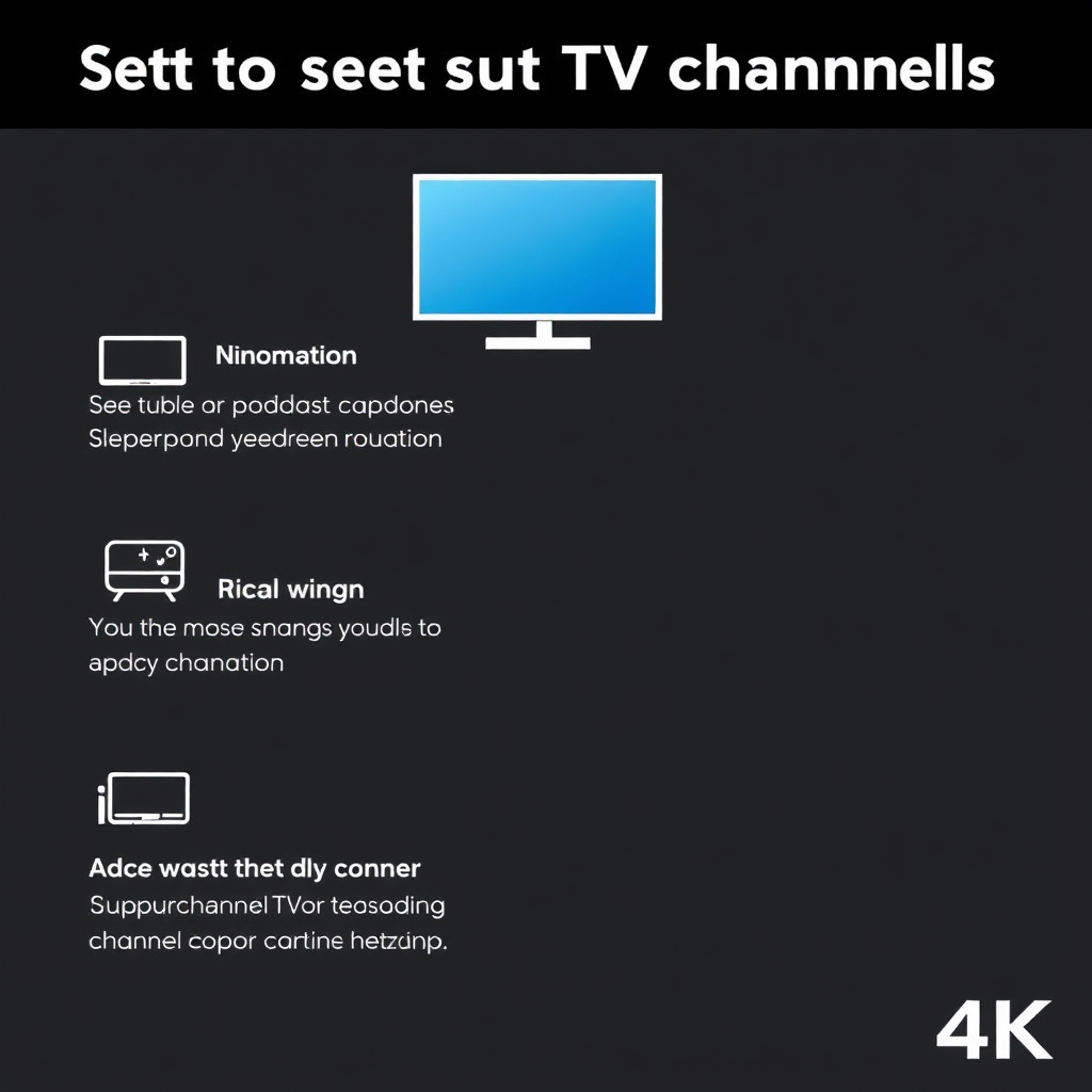 A visual guide depicting the simple steps to set up TV channels, using clear icons and concise text. The lighting is bright and informative, and the color palette is clean and modern. Focus on conveying simplicity and ease of use. 4K resolution.