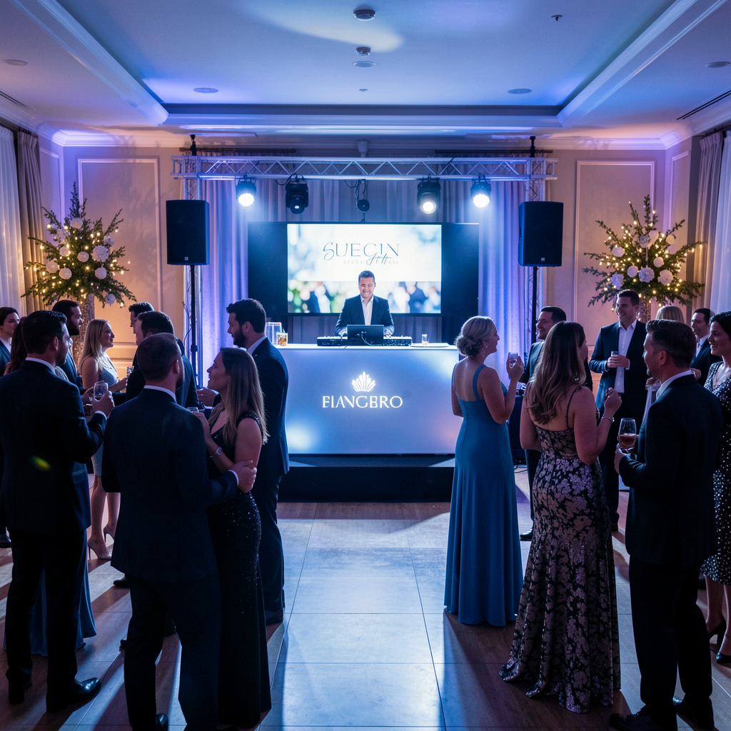 Corporate gala dance floor with DJ booth