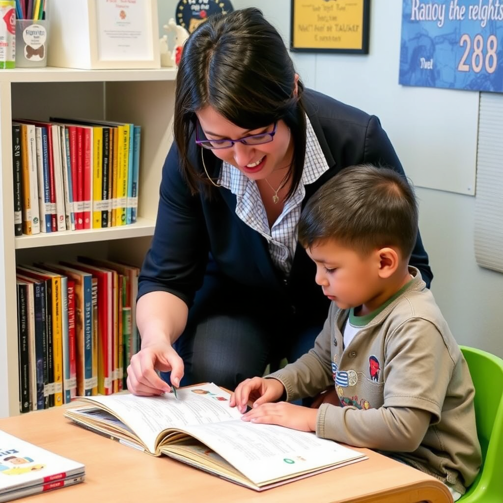 Teacher helping child