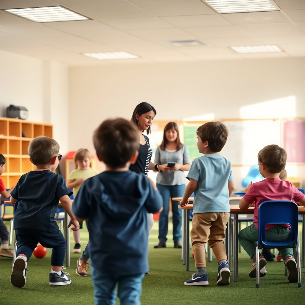 Teacher assisting child