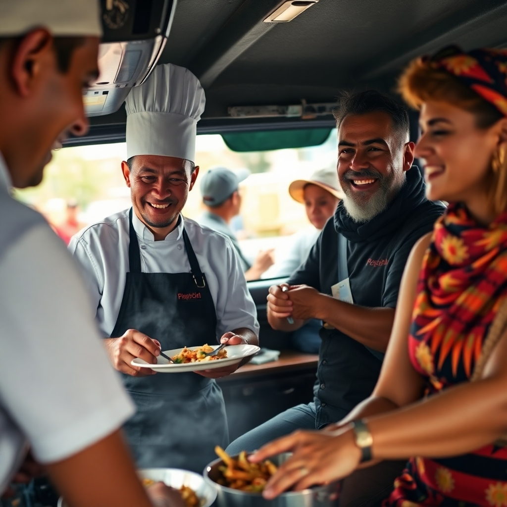  A photorealistic image in a candid style depicting people from various roles in the tourism sector; perhaps a chef preparing food, a driver, or an entertainer, engaging in their work with visible passion and happiness. Use natural light, focus on human emotions, and a slightly documentary-style approach. Emphasize the diversity of people in this sector. The style should mimic the work of documentary photographers such as Sebastião Salgado, with an emphasis on raw emotions and authenticity.