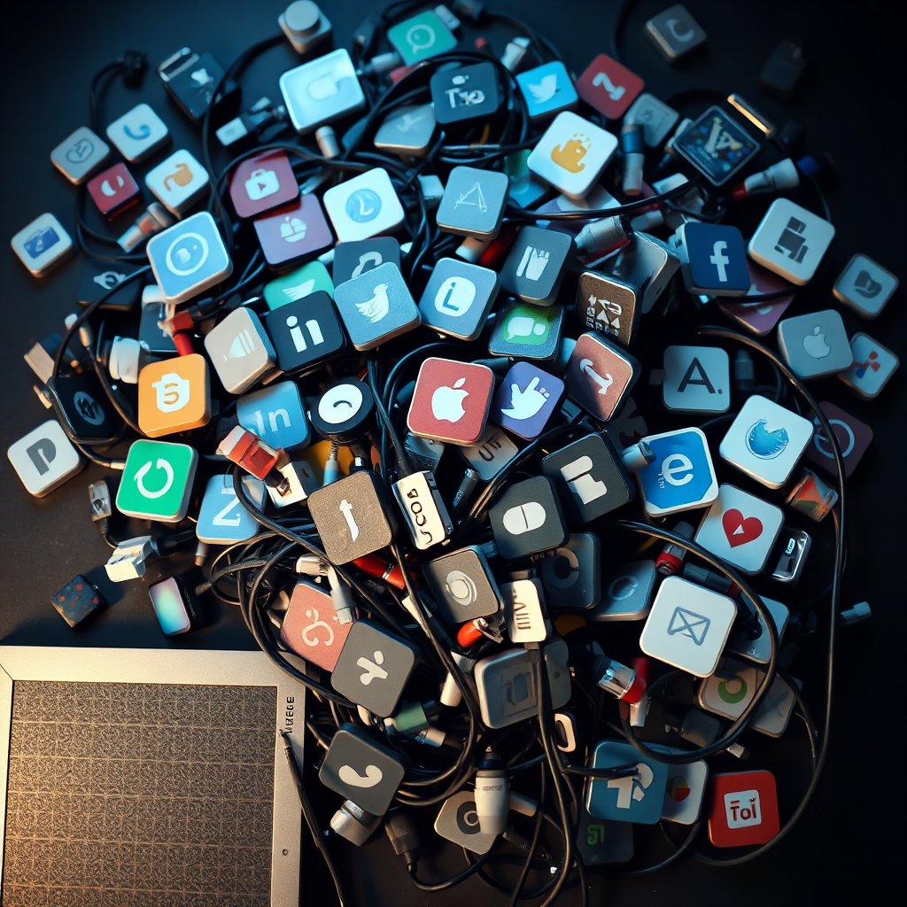 Illustration of tangled apps and tools