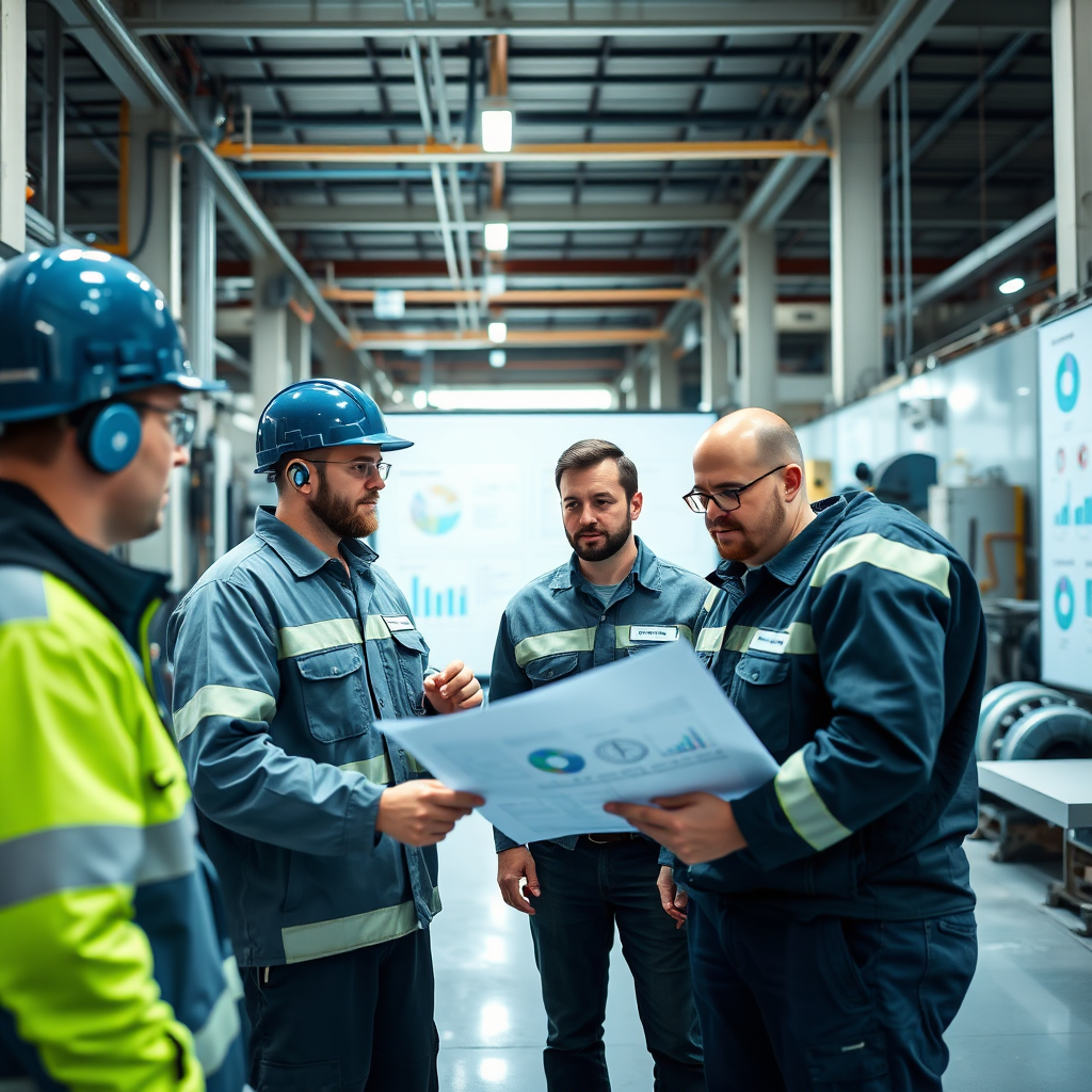 Industrial team reviewing plans