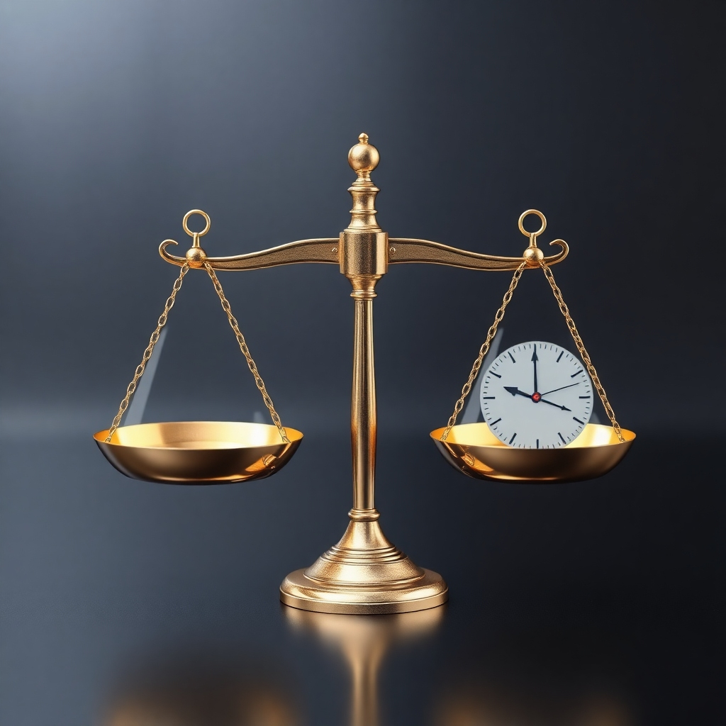 A stylized image representing board effectiveness. Image features a perfectly balanced set of scales, with weights representing different aspects of corporate governance on each side. Use metallic textures and a clean background. Technical specs: 4K, high resolution, digital art.