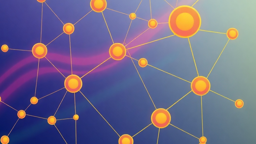 Stylized image, 4K resolution, showing interconnected nodes and lines representing the skills and knowledge that are part of leadership excellence. Use a gradient of vibrant colors that convey energy and clarity. The image should be visually striking and emphasize connections and growth. The style should be infographic-oriented, modern, and professional.