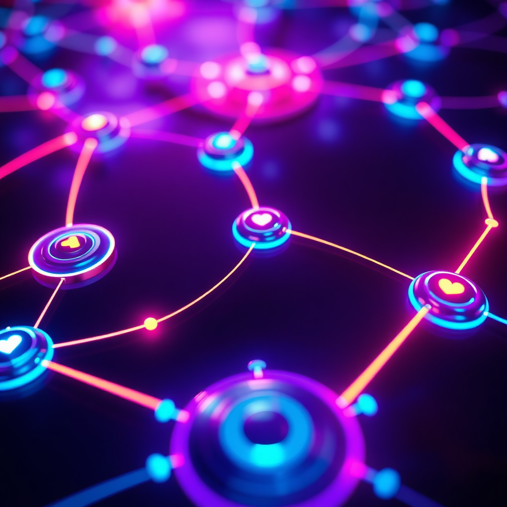  A close-up, abstract image representing the concept of immersive gameplay. The scene consists of interconnected nodes and pathways, illuminated by vibrant, pulsating light. The nodes represent key game elements, such as challenges, rewards, and character progression. The pathways symbolize the player's journey through the game world. The color palette is a blend of neon colors and deep shadows, creating a sense of depth and mystery. The lighting is dynamic and energetic, reflecting the excitement of immersive gameplay. 4K resolution, stylized rendering.