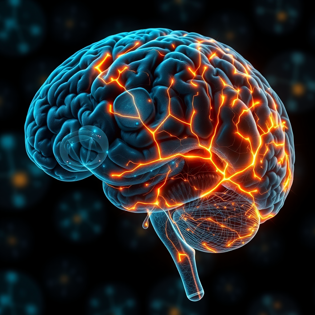 A photorealistic visualization of overlaid brain scans, revealing shared neural patterns across diverse achievers. Highlight the common areas of activity with glowing, interconnected pathways. The background should be a minimalist design, emphasizing the brain scans. 8K resolution, hyperrealistic.