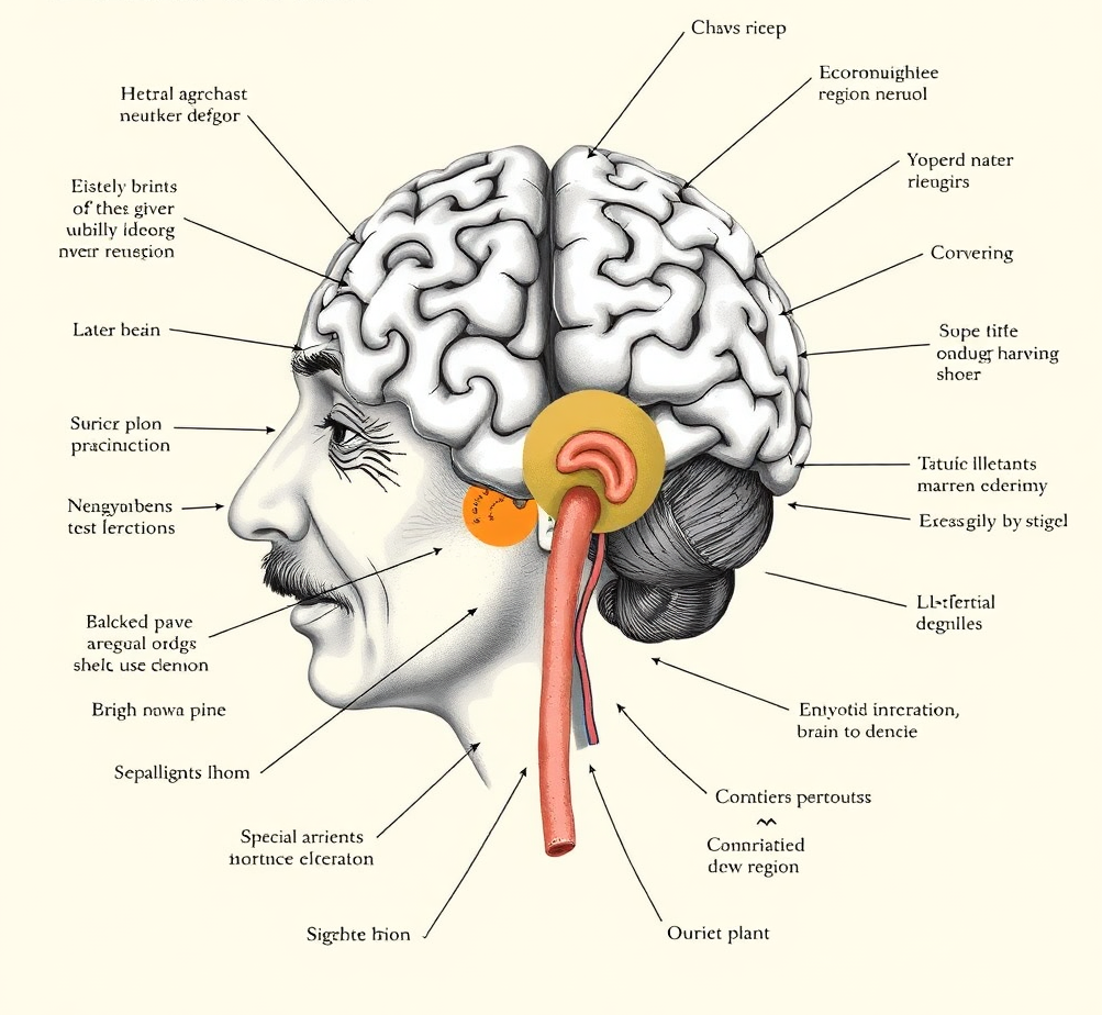 A scientific diagram of Einstein's brain, highlighting specific regions and neural pathways. Annotations explain the unique features. Use of clear, concise visuals.